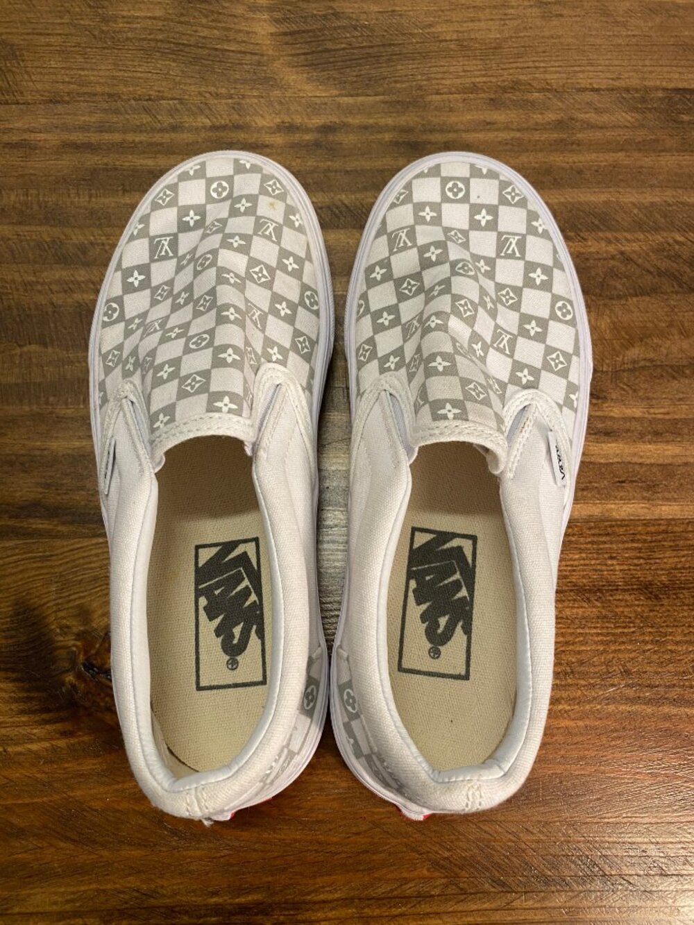 Vans - Classic Slip-On Custom Gray and White Checkerboard Shoes - Women's Size 7 - Picture 6 of 13